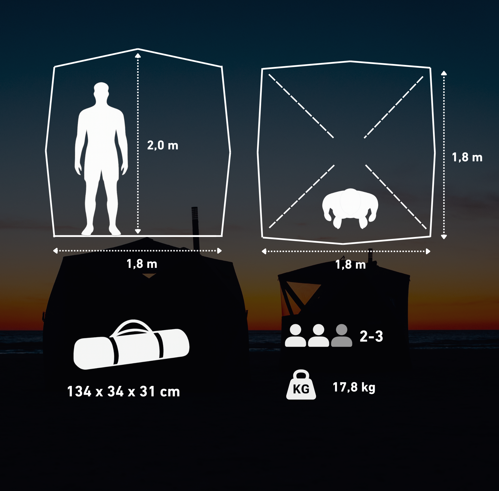 Set: Saunatent Isen + kachel + sauna-accessoires + regenbescherming