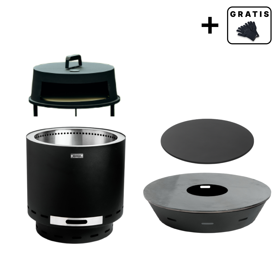 Set: Skara + Deckel + Feuerplatten-Grill + Pizzaofen-Aufsatz