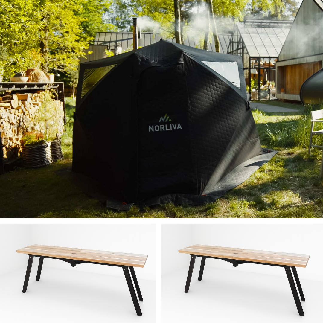 Set: Saunatent Dalen + kachel + banken