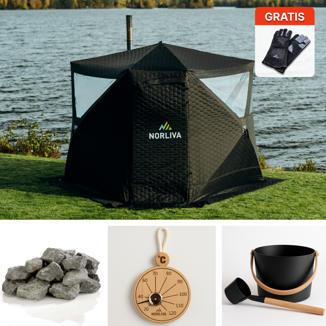 Set: Saunatent Dalen + Kachel + Sauna-accessoires + Regenschutz