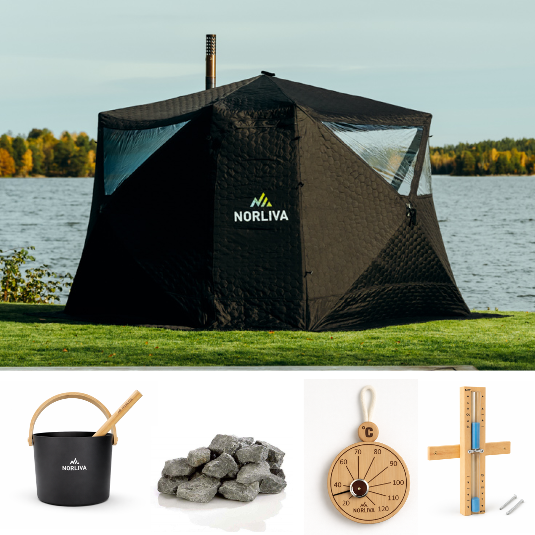 Set: Saunatent Fjorden + Kachel + Sauna-accessoires
