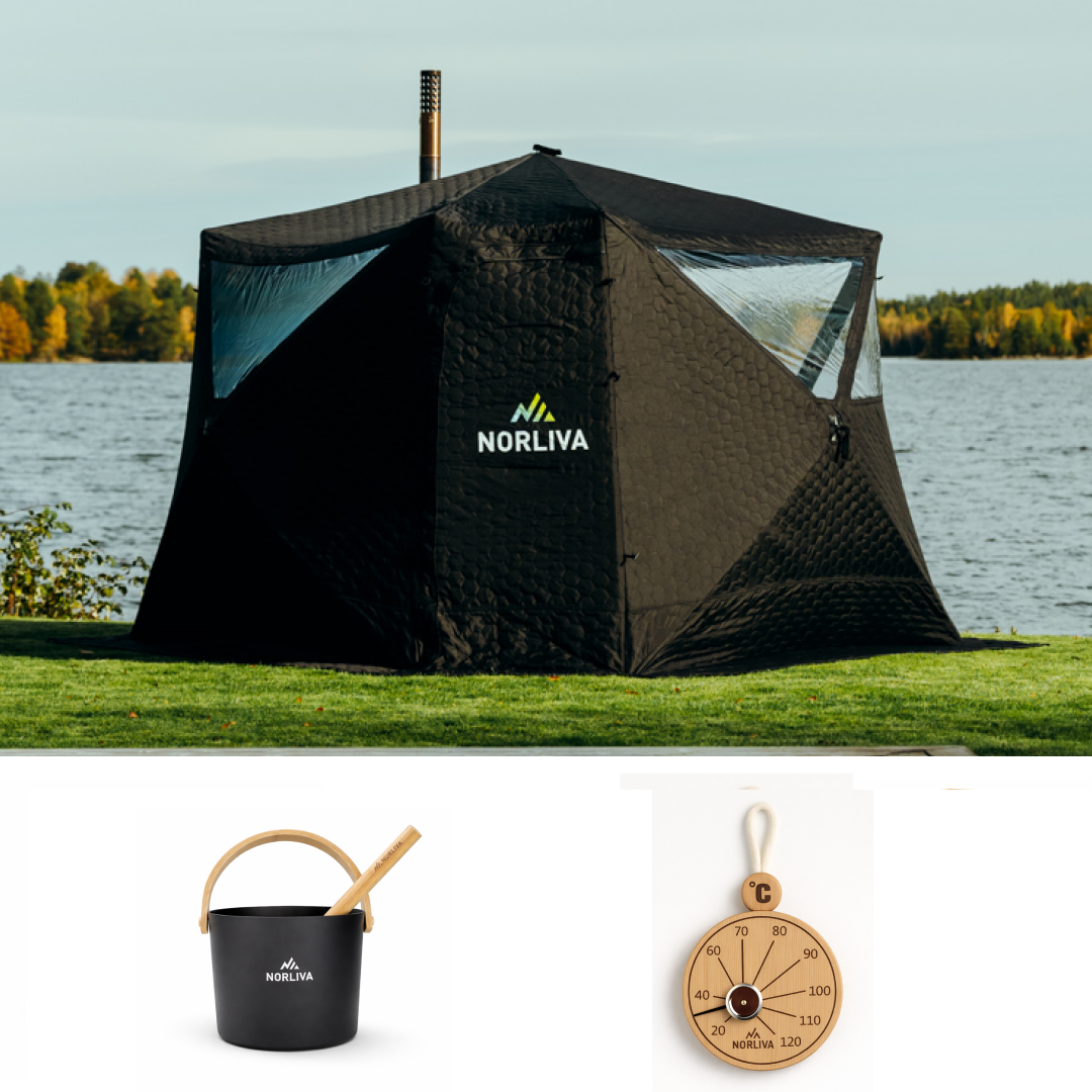 Set: saunatent Fjorden + kachel + sauna-accessoires