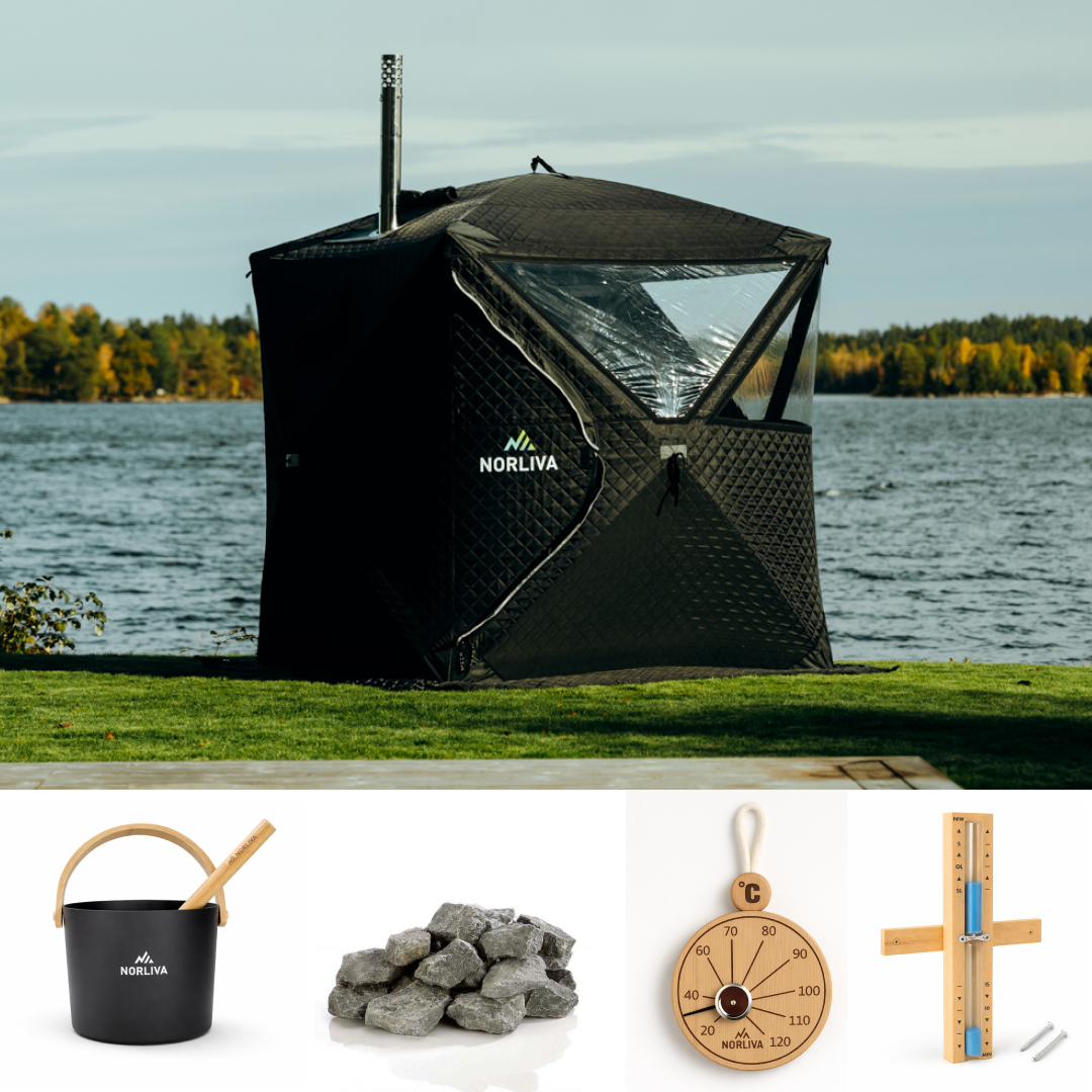 Ensemble : tente sauna Isen 2.0 + poêle + accessoires sauna