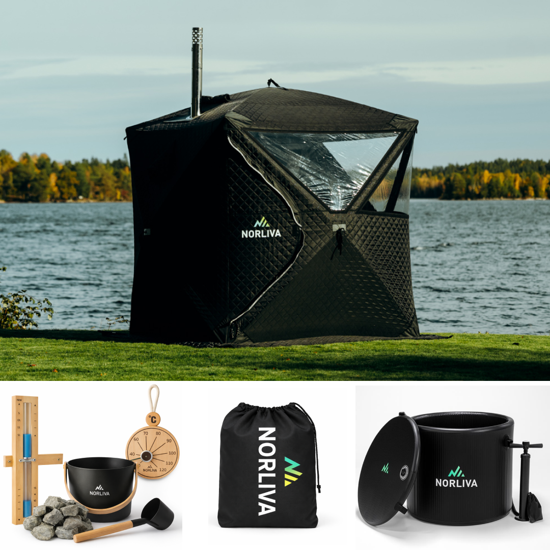 Set: saunatent Isen + kachel + sauna-accessoires + regenhoes + ijsbadton