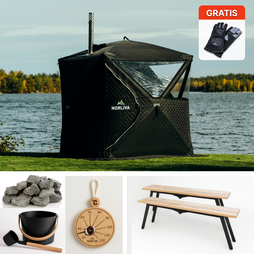 Set: Saunatent Isen + oven + sauna-accessoires + banken