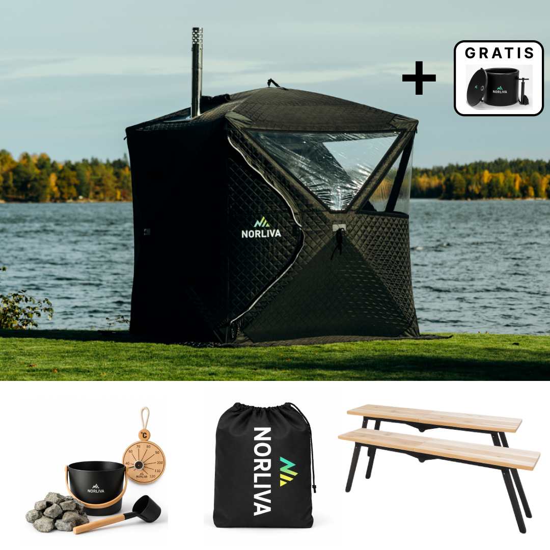 Set: saunatent Isen 3.0 + kachel + sauna-accessoires + regenbescherming + banken