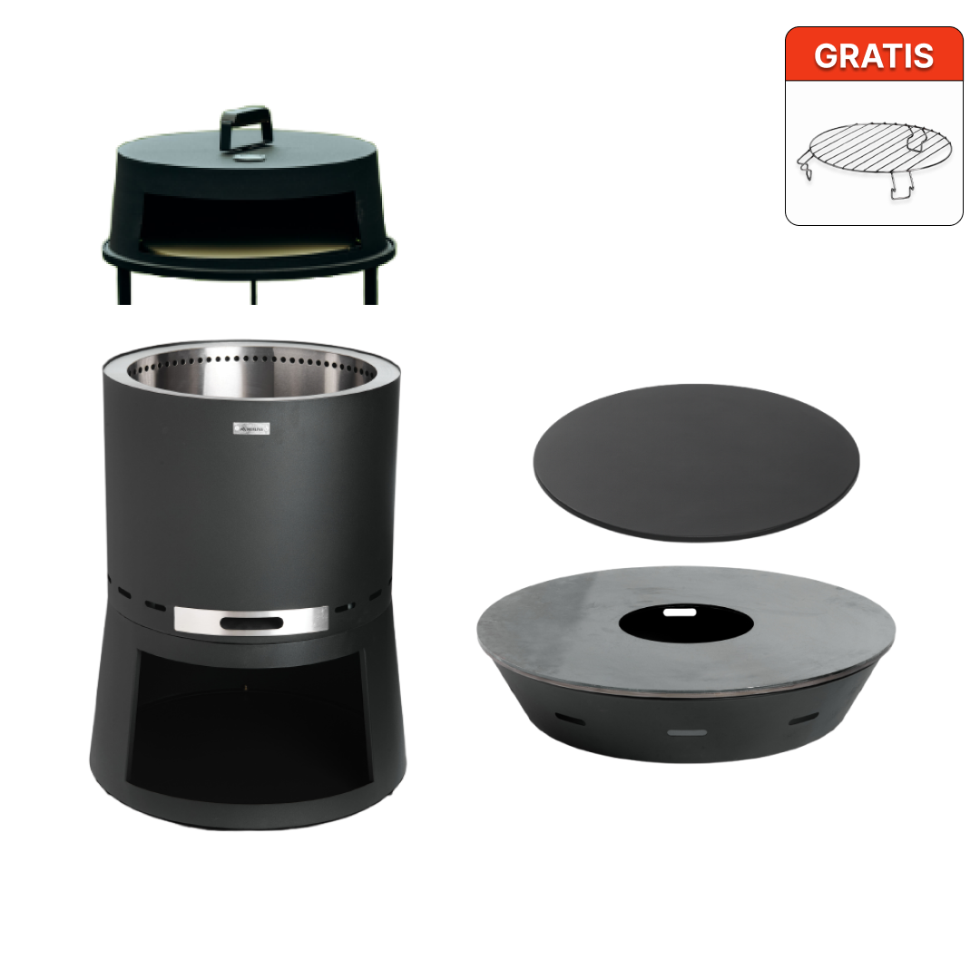 Set: Skara Pluss + Deckel + Feuerplatten-Grill + Pizzaofen-Aufsatz