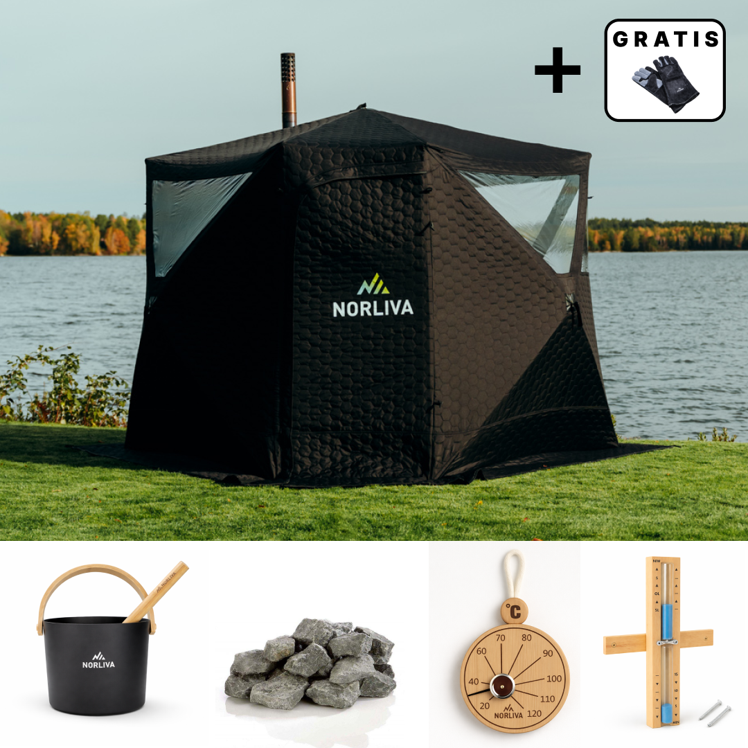 Set: Saunatent Dalen 3.0 + Kachel + Sauna-accessoires