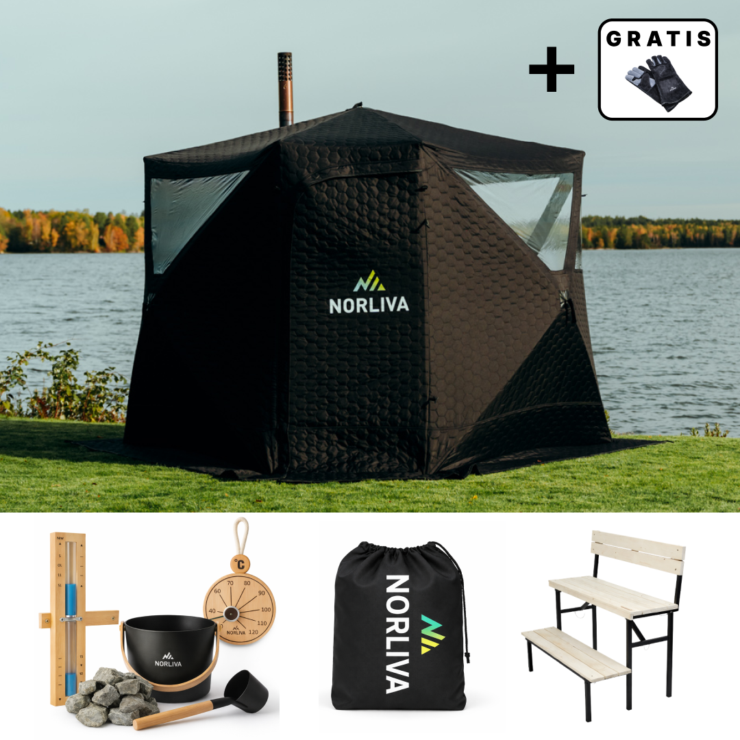 Set: Saunatent Dalen 3.0 + Kachel + Sauna-accessoires + Regenhoes + tweetrapsbank