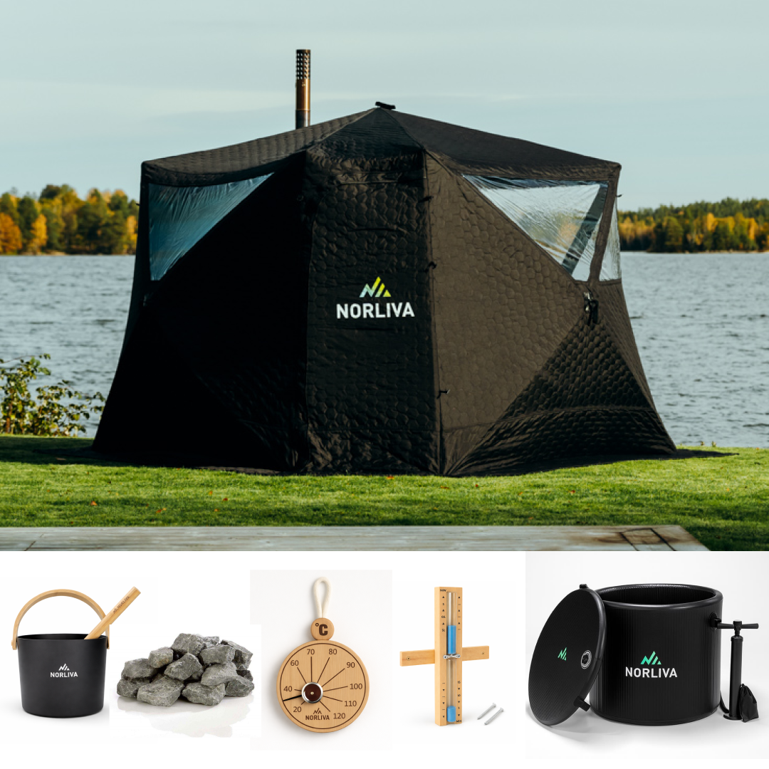 Set: saunatent Fjorden + kachel + sauna-accessoires + ijsbadton