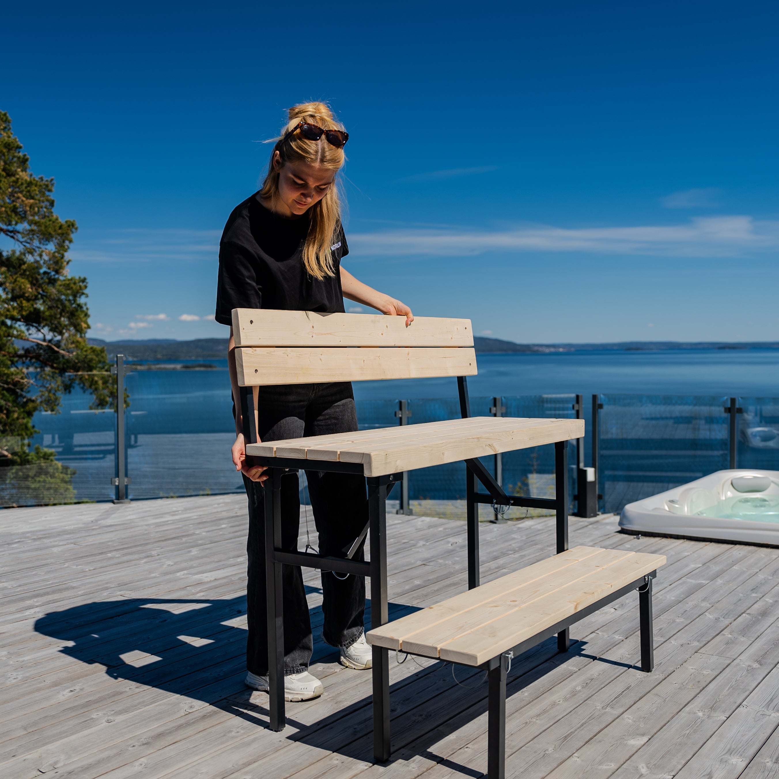 Banc de sauna à deux niveaux, pliable