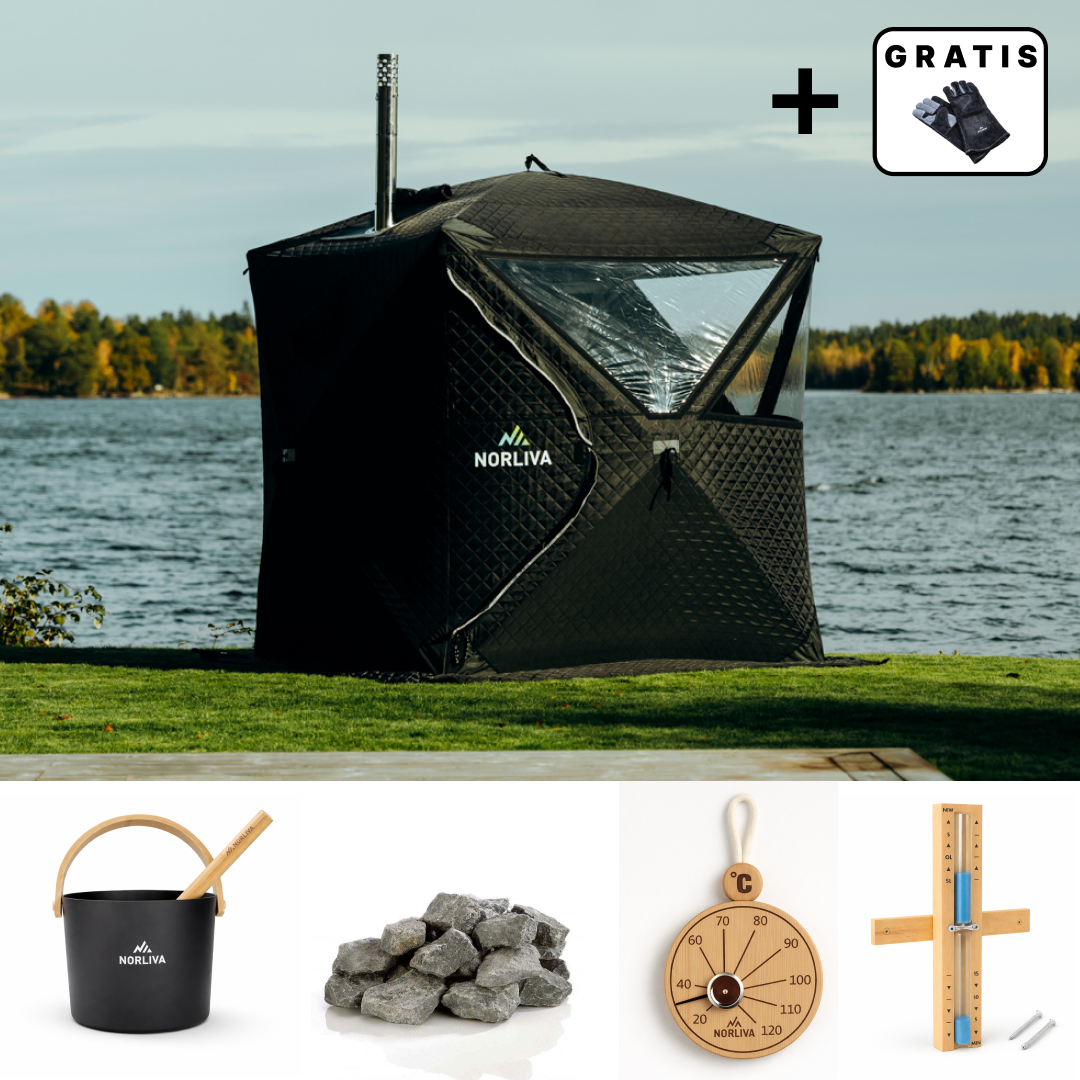 Set: Saunatent Isen 2.0 + Kachel + Sauna-accessoires