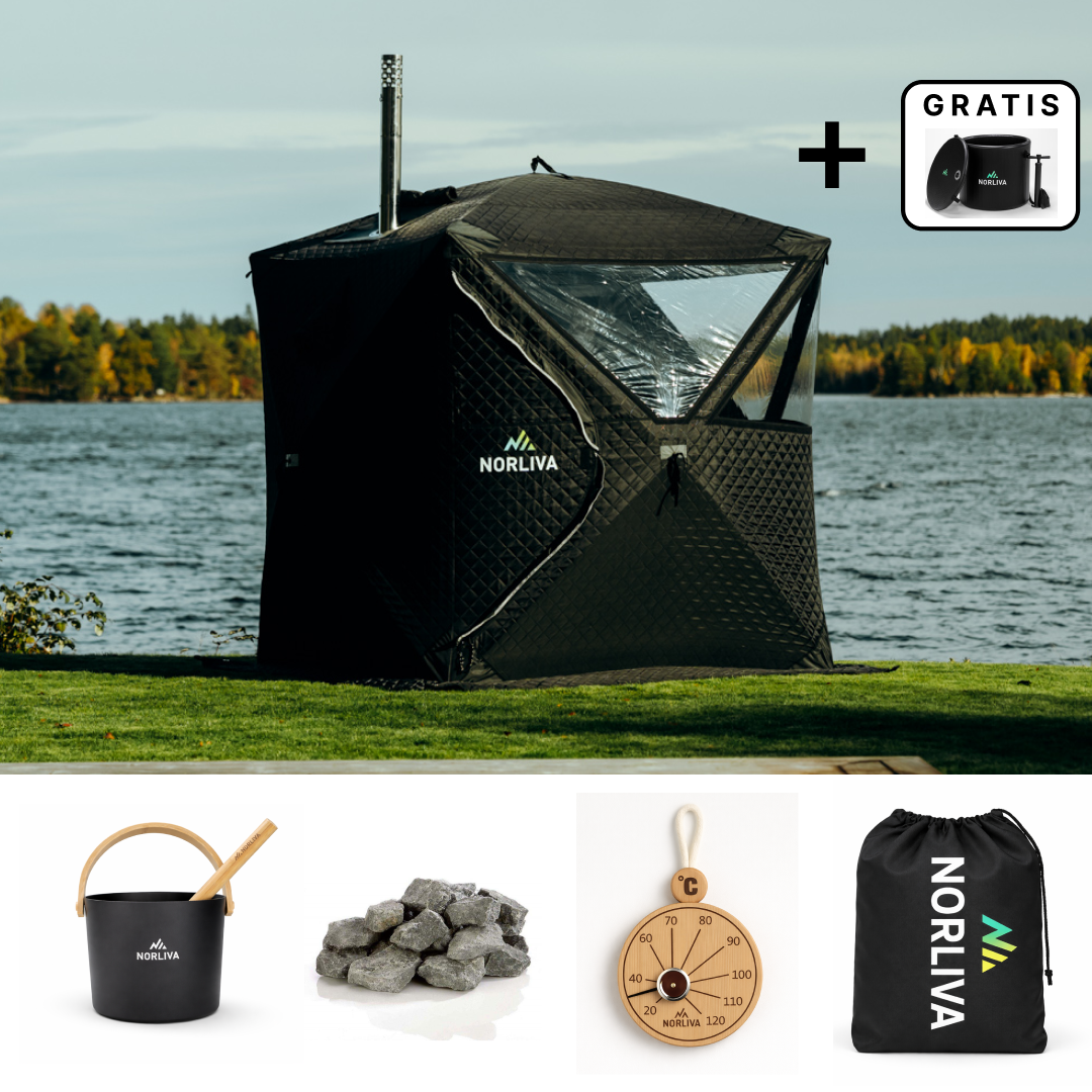 Set: saunatent Isen 3.0 + kachel + sauna-accessoires + regenbescherming