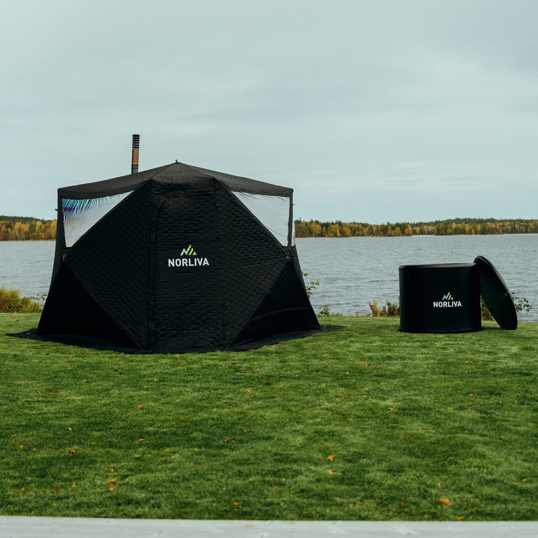 Set: Saunatent Fjorden + Kachel + Sauna-accessoires + Banken + IJston